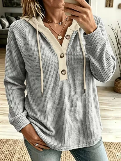 Women's Waffle Hoodies Textured Pullover Hoodie Sweatshirt Drawstring Plain Fashion Casual Print Long Sleeve Hooded Regular Tops