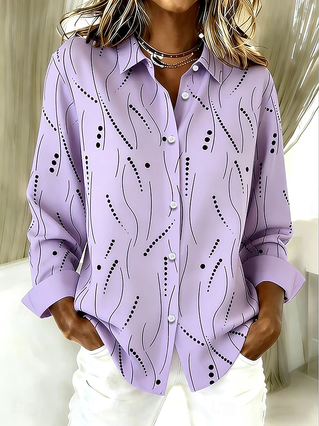 Women's Shirt Buttons Print Graphic Geometric Vintage Stylish Modern Long Sleeve Shirt