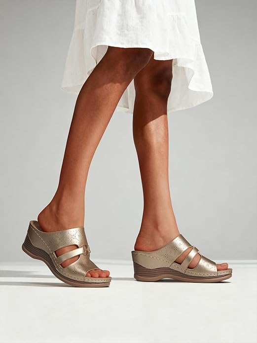 SHIBEVER Wedge Sandals for Women Hollow Out Slip On Platform Wedge Sandals Summer Casual Walking Shoes