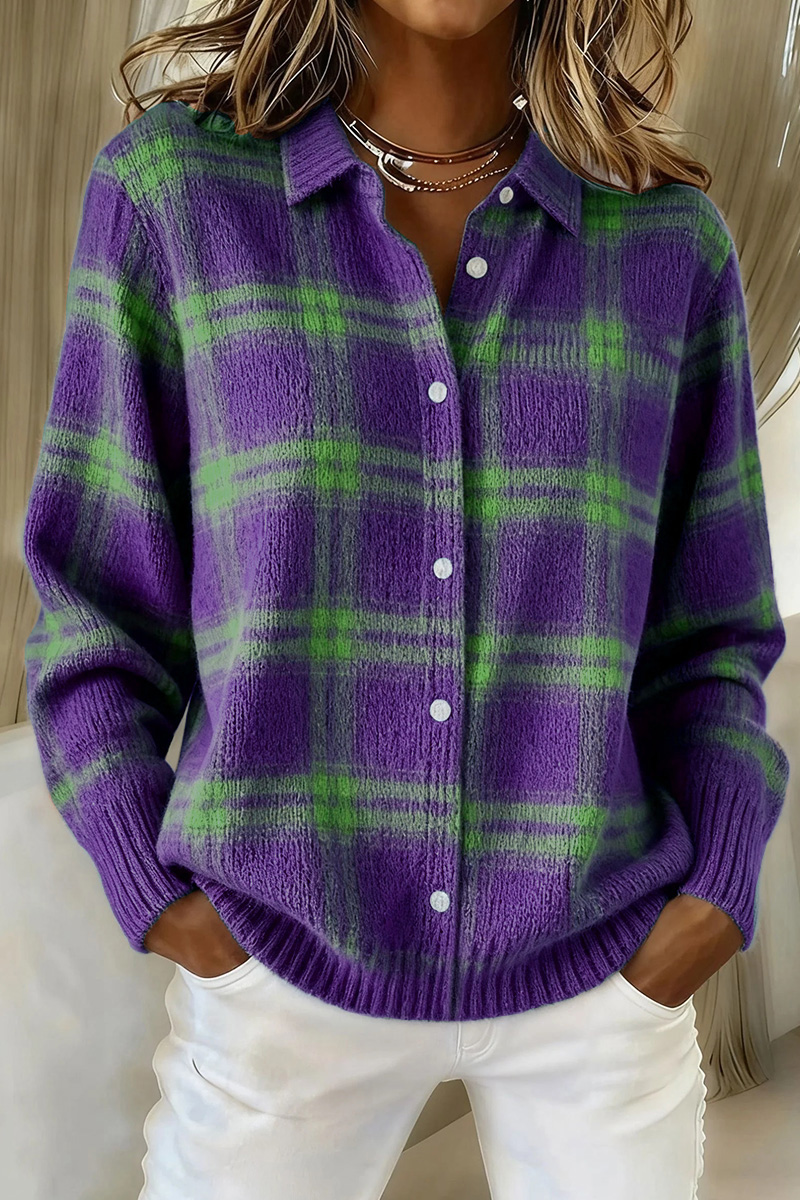 CLEARANCE SALE🔥 Women's Plaid Print Casual Cotton Buttoned Cardigan Sweater