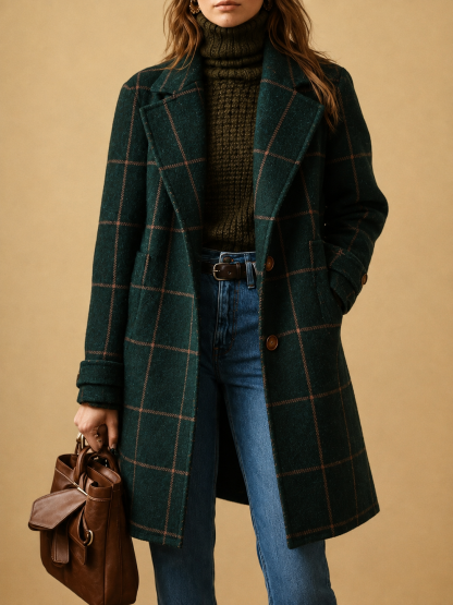 Windowpane Plaid Wool-Blend Coat