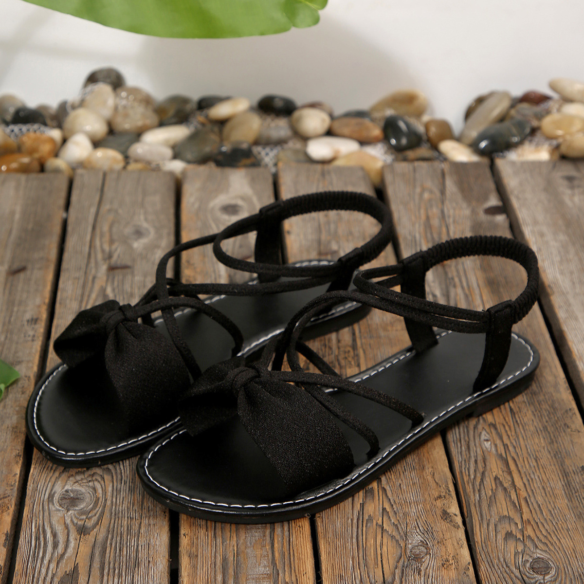 Knot-Front Elastic Ankle Sandals – Easy Slip-On with Arch Support