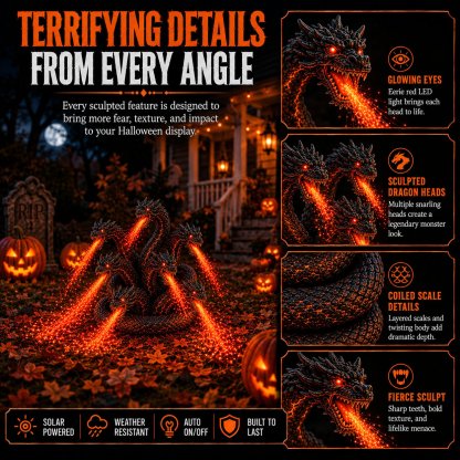 🔥🐉 Fire-breathing Orochi solar garden light – Epic Halloween decoration: multi-headed dragon