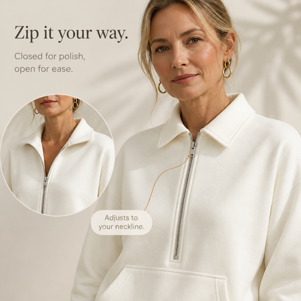 Warm and Flattering Half-Zip Collar Lounge Set with Wide-Leg Pants