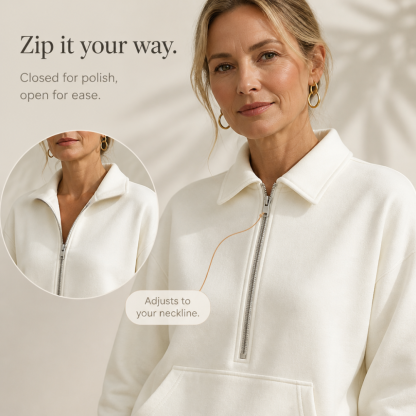 Warm and Flattering Half-Zip Collar Lounge Set with Wide-Leg Pants