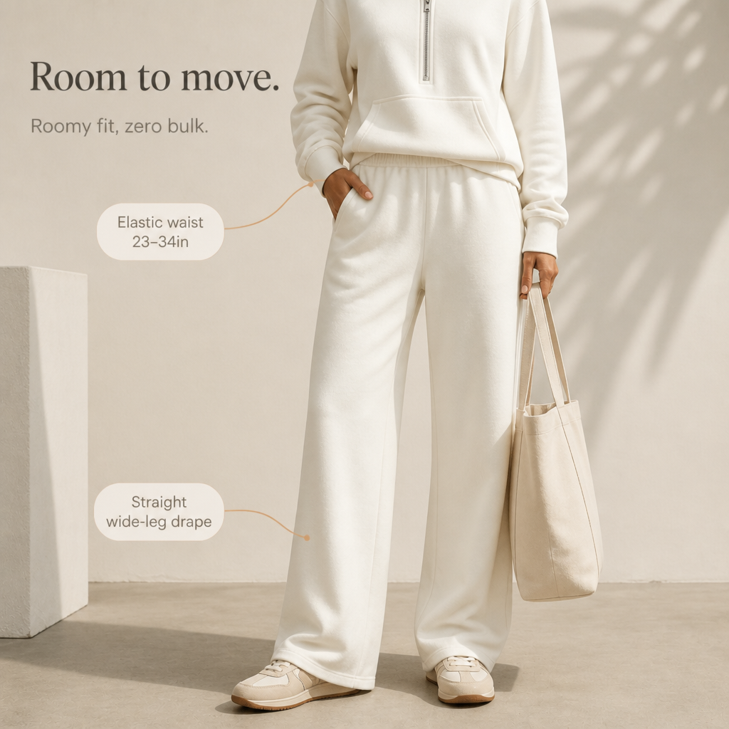Warm and Flattering Half-Zip Collar Lounge Set with Wide-Leg Pants