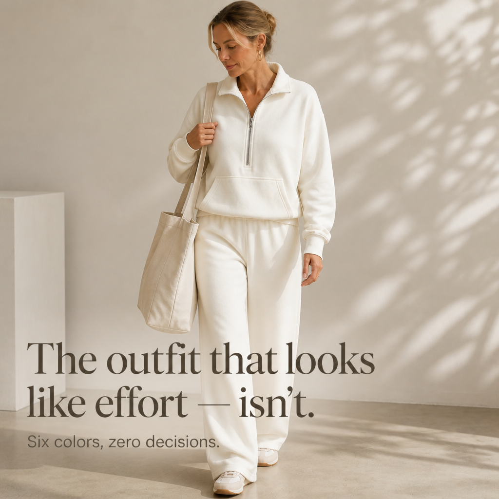 Warm and Flattering Half-Zip Collar Lounge Set with Wide-Leg Pants