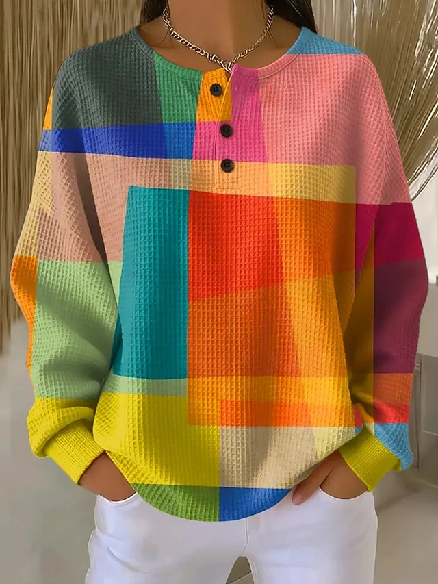 Women's Pullover Sweatshirt Geometric Fashion Streetwear Long Sleeve Crew Neck Regular Tops