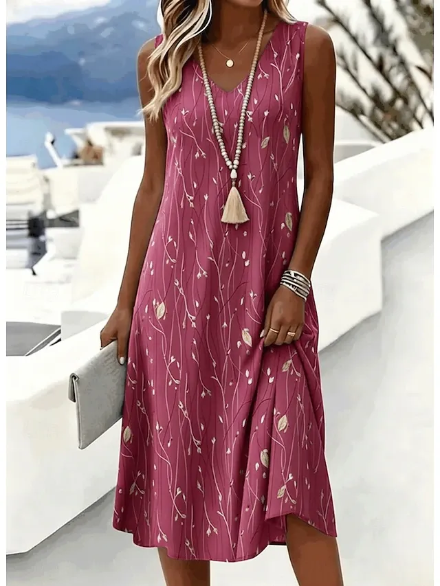 Women's Midi Dress Sundress A Line Dress Off The Shoulder Dress Vacation Holiday Regular Fit Floral Graphic Geometric Sleeveless V Neck