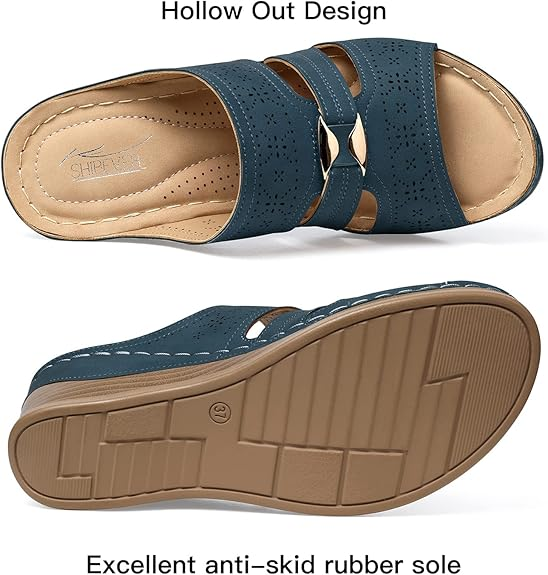 SHIBEVER Wedge Sandals for Women Hollow Out Slip On Platform Wedge Sandals Summer Casual Walking Shoes