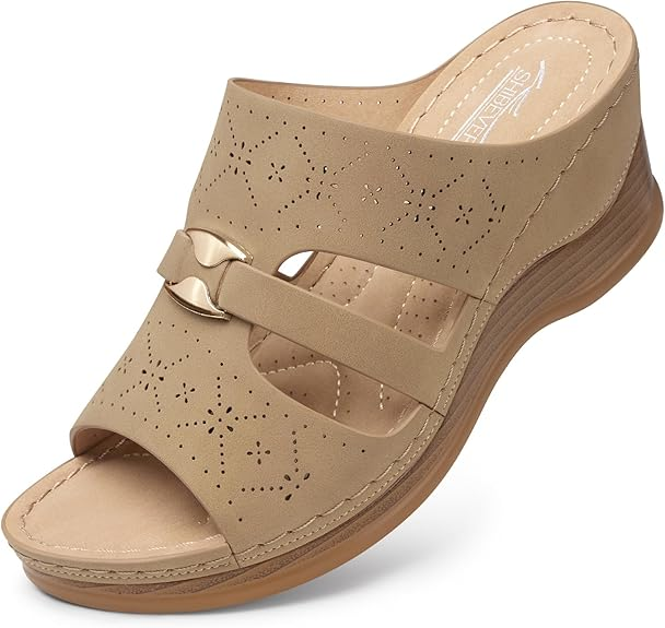 SHIBEVER Wedge Sandals for Women Hollow Out Slip On Platform Wedge Sandals Summer Casual Walking Shoes