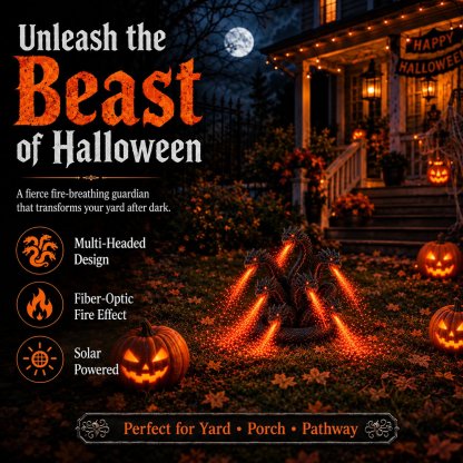 🔥🐉 Fire-breathing Orochi solar garden light – Epic Halloween decoration: multi-headed dragon