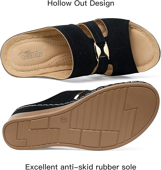 SHIBEVER Wedge Sandals for Women Hollow Out Slip On Platform Wedge Sandals Summer Casual Walking Shoes
