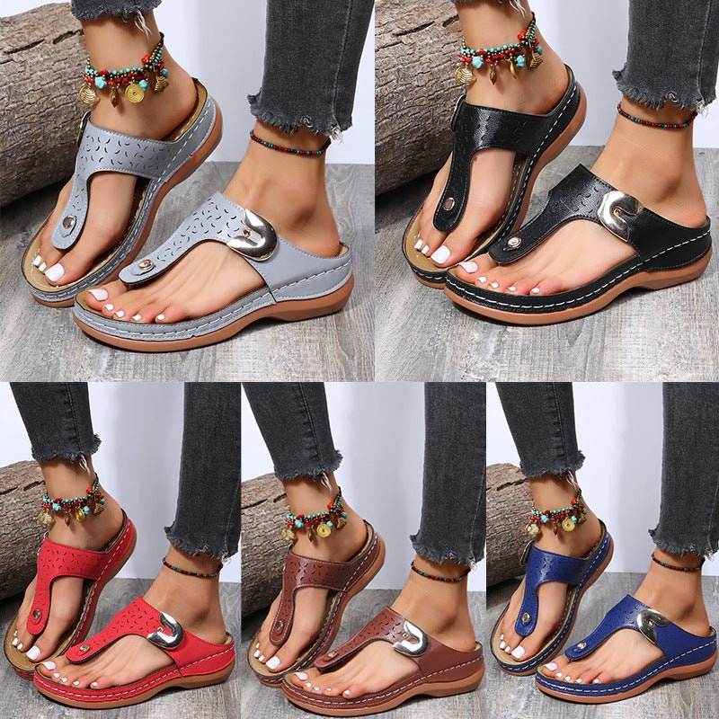 🔥 Last Day: 70% Off 🔥 Women's Metal Decor Feature Pattern Wedge Flip-Flops