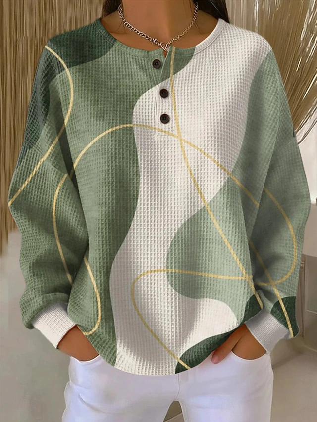 Women's Pullover Sweatshirt Geometric Fashion Streetwear Long Sleeve Crew Neck Regular Tops