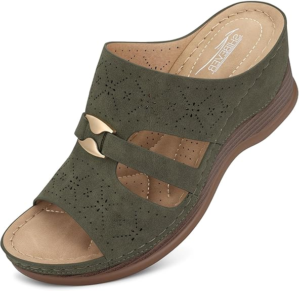 SHIBEVER Wedge Sandals for Women Hollow Out Slip On Platform Wedge Sandals Summer Casual Walking Shoes