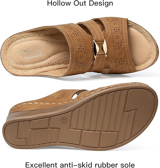 SHIBEVER Wedge Sandals for Women Hollow Out Slip On Platform Wedge Sandals Summer Casual Walking Shoes