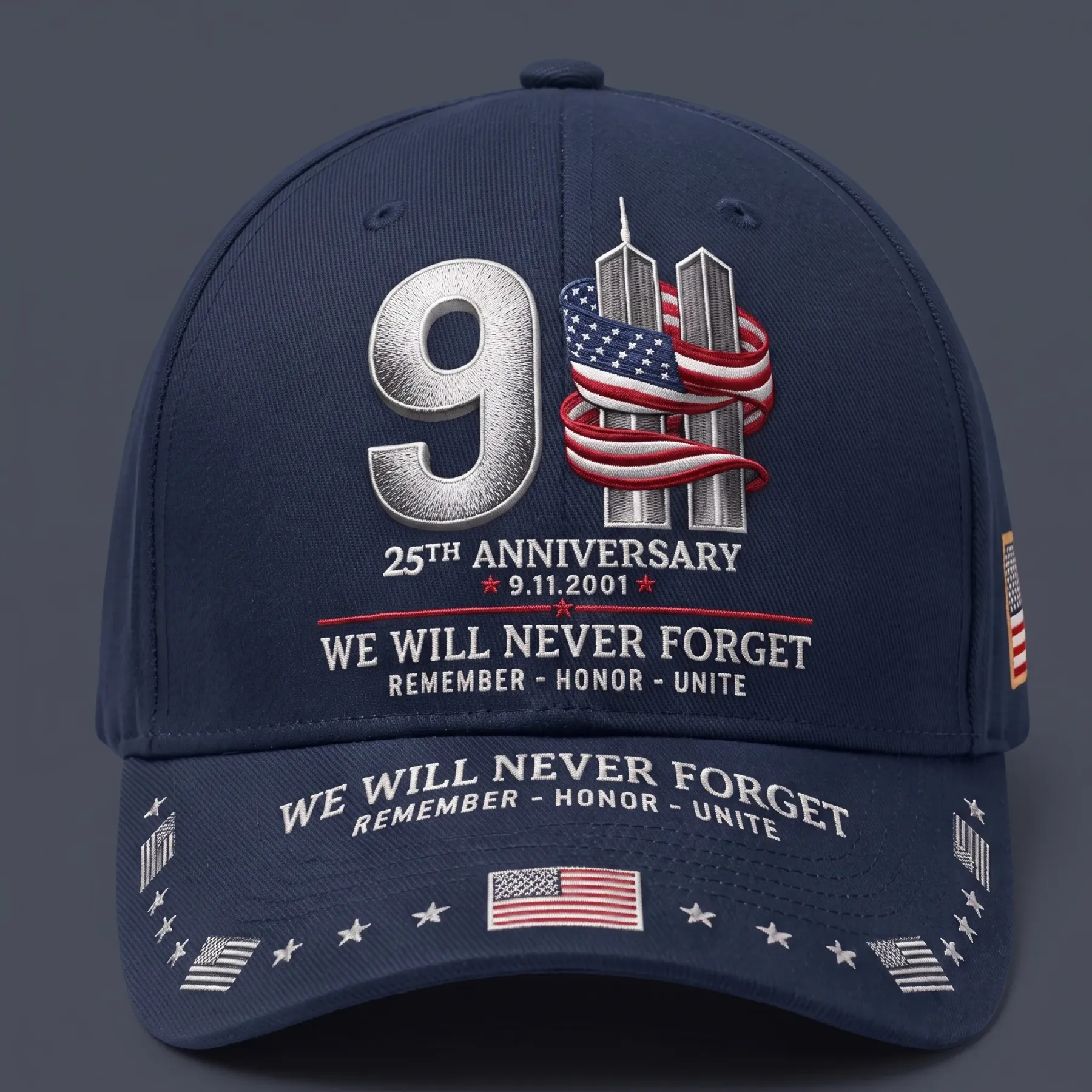 9/11 25th Anniversary We Will Never Forget Printed Memorial Baseball Cap – Unisex Patriotic Memorial Hat🧢