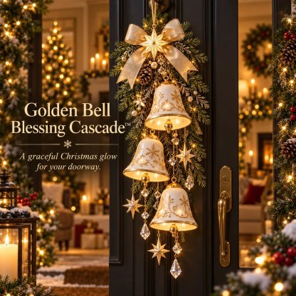 ✨✨ Golden Bell Blessing Cascade– Lighted Christmas Door Decor