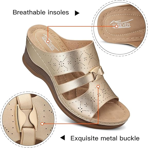 SHIBEVER Wedge Sandals for Women Hollow Out Slip On Platform Wedge Sandals Summer Casual Walking Shoes