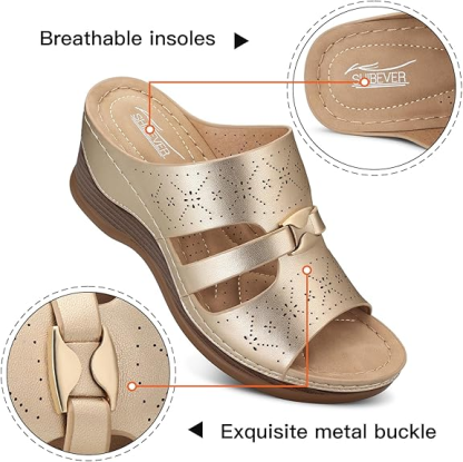 SHIBEVER Wedge Sandals for Women Hollow Out Slip On Platform Wedge Sandals Summer Casual Walking Shoes