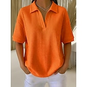 🟡2Pcs Multi Pack Waffle Polo Shirts Women Short Sleeve Collar Basic Tops｜Yellow+Orange