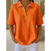 Multi Packs 2pcs Women's Waffle T-shirt Polo Shirts Tee Waffle Knit Tops Plain Fashion Basic Classic Short Sleeve Shirt Collar Regular Tops Casual Daily Beach Yellow+Orange