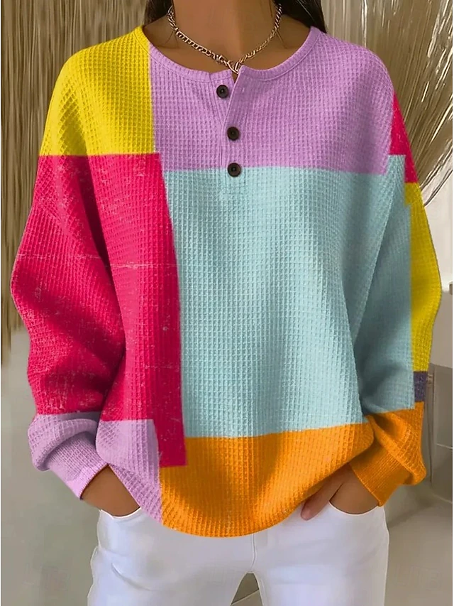 Women's Pullover Sweatshirt Geometric Fashion Streetwear Long Sleeve Crew Neck Regular Tops