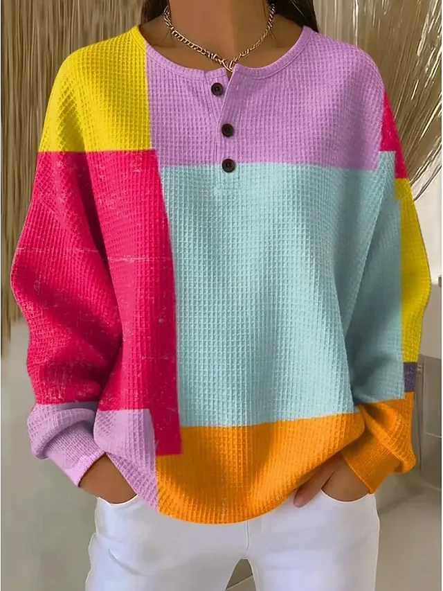 Women's Pullover Sweatshirt Geometric Fashion Streetwear Long Sleeve Crew Neck Regular Tops