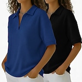 Multi Packs 2pcs Women's Waffle T-shirt Polo Shirts Tee Waffle Knit Tops Plain Fashion Basic Classic Short Sleeve Shirt Collar Regular Tops Casual Daily Beach Yellow+Orange