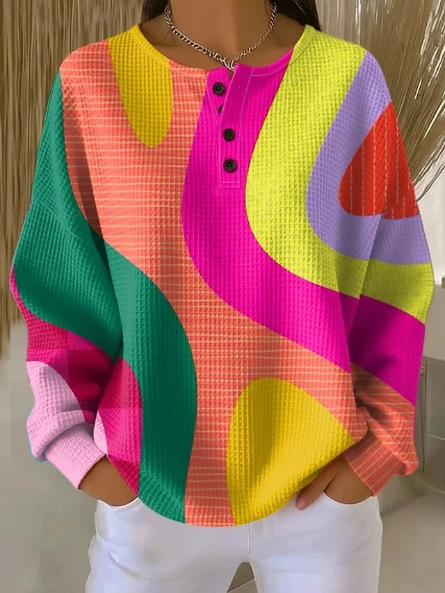 Women's Pullover Sweatshirt Geometric Fashion Streetwear Long Sleeve Crew Neck Regular Tops