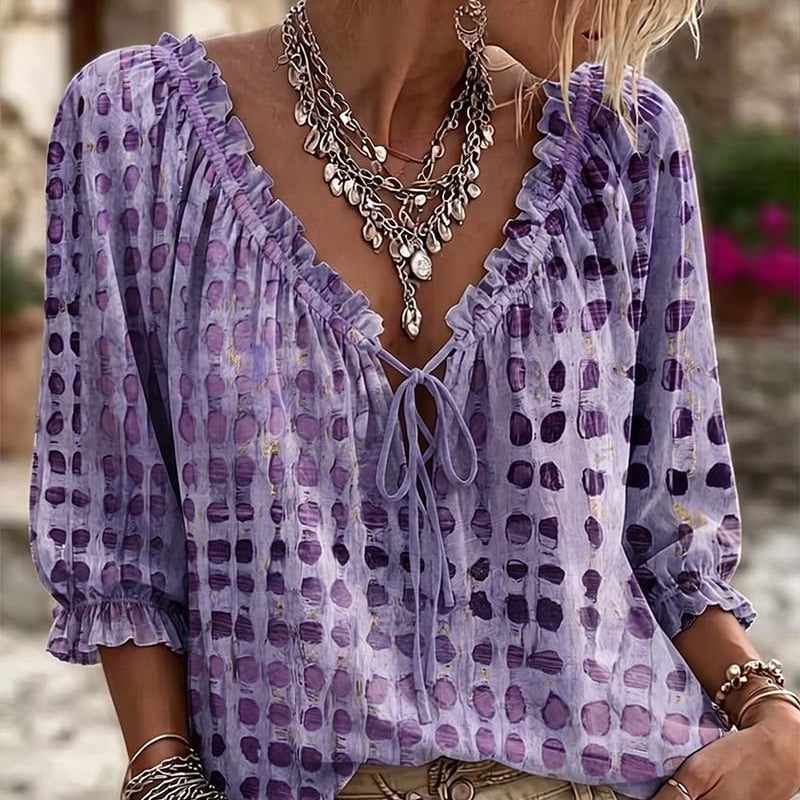 Polka Dot Lace Up Blouse