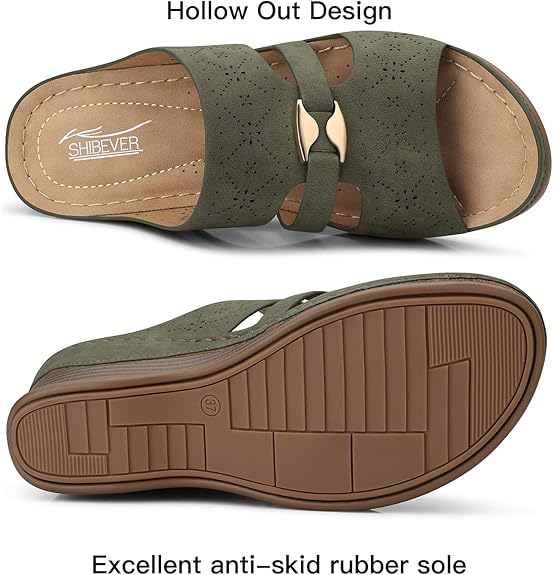 SHIBEVER Wedge Sandals for Women Hollow Out Slip On Platform Wedge Sandals Summer Casual Walking Shoes