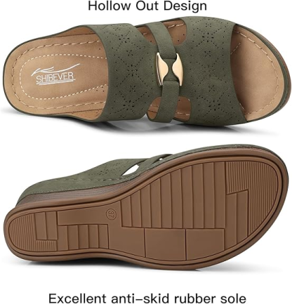 SHIBEVER Wedge Sandals for Women Hollow Out Slip On Platform Wedge Sandals Summer Casual Walking Shoes