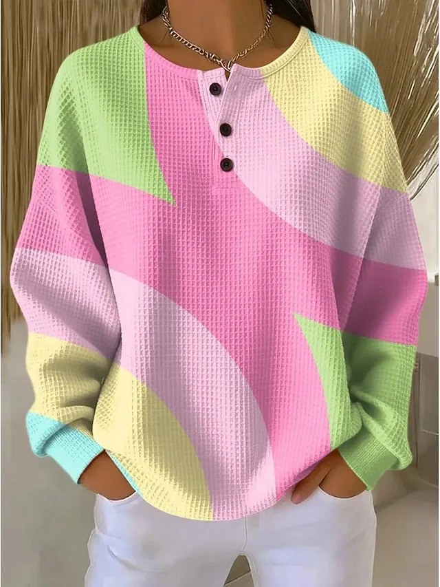 Women's Pullover Sweatshirt Geometric Fashion Streetwear Long Sleeve Crew Neck Regular Tops