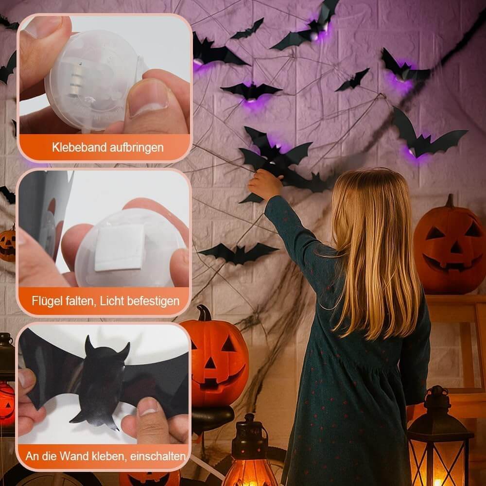 104PCS Halloween 3D Lighted Bats / SpiderWall Decors