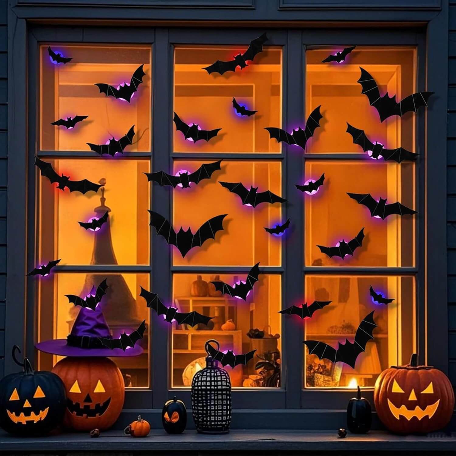 104PCS Halloween 3D Lighted Bats / SpiderWall Decors