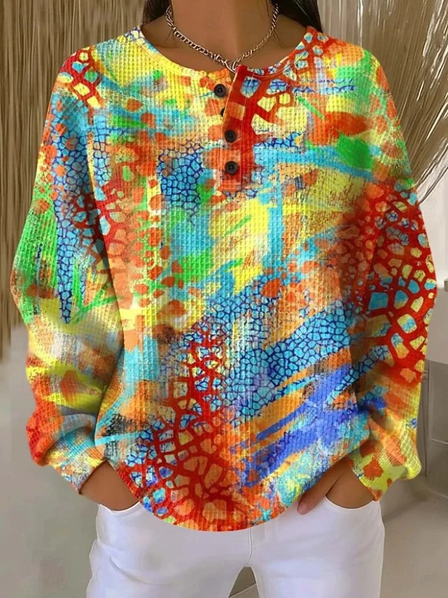 Women's Pullover Sweatshirt Geometric Fashion Streetwear Long Sleeve Crew Neck Regular Tops