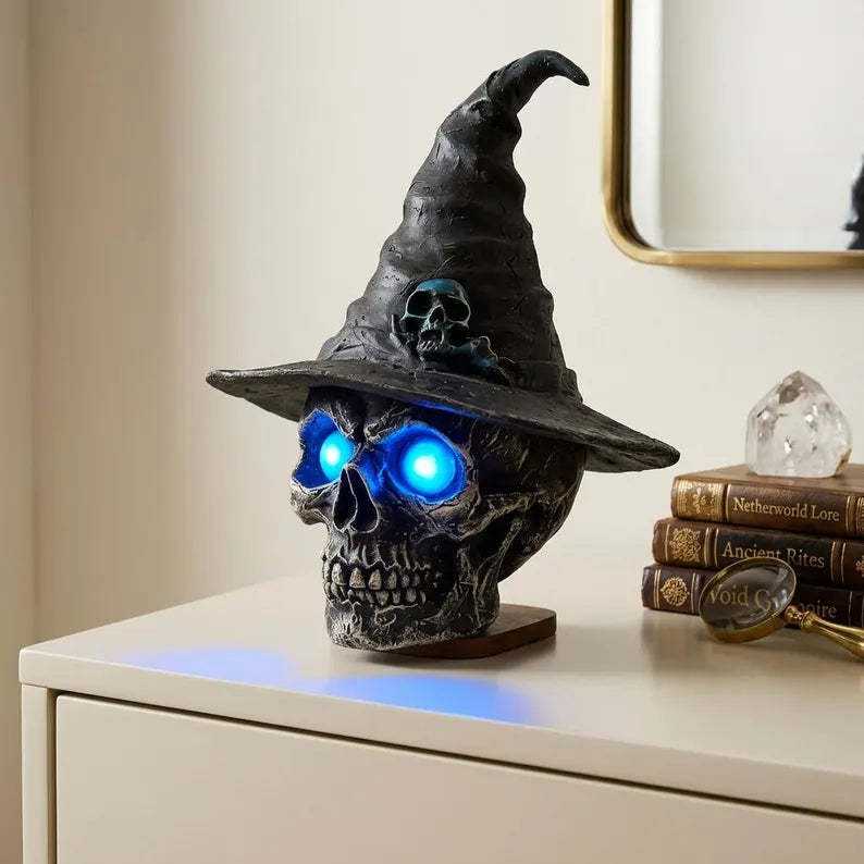 🧙‍♀️💀 Gothic Glowing Skull Witch Desktop Ornament