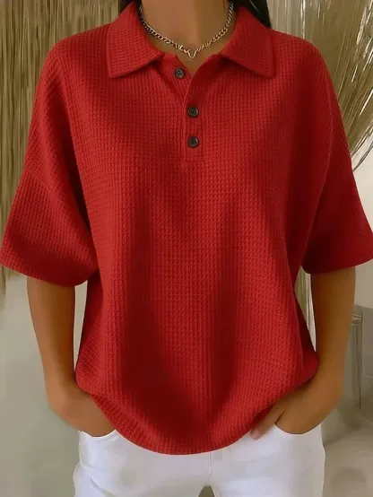 Women's Waffle Shirt Solid Color Elegant Active Vacation Half Sleeve V Neck Long Tops Daily Outdoor Streetwear