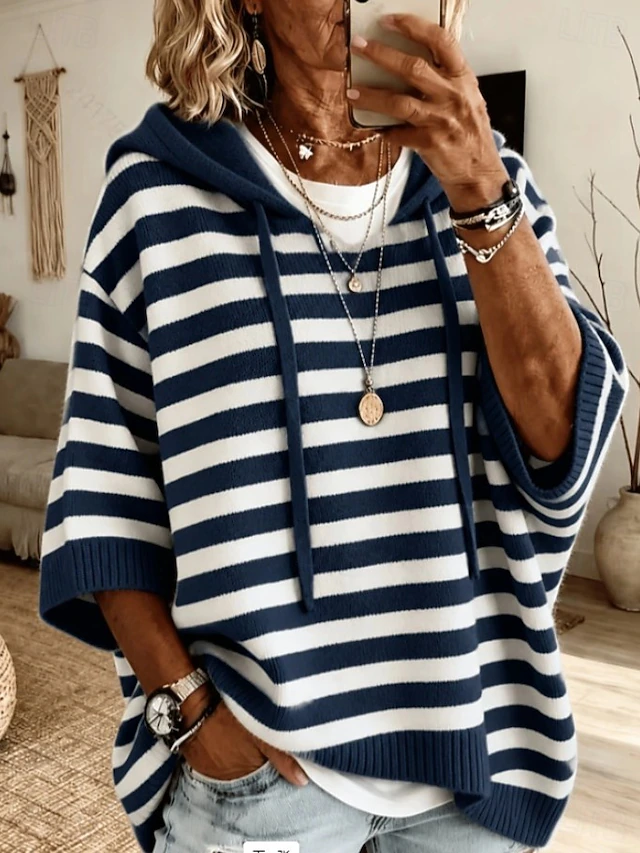 Women's Sweater Pullover Sweater Jumper Vacation Daily Stylish Hooded Knitted Hooded 3/4 Length Sleeve Crop Tops Knit Daily Holiday Date Khaki Black Fall Winter