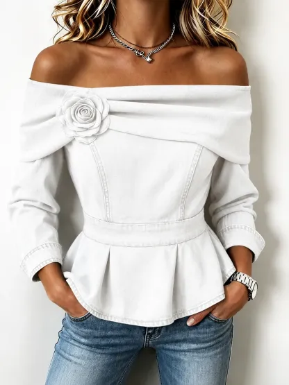 Chic Off-shoulder Denim Peplum Top