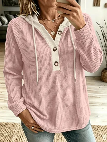 Women's Waffle Hoodies Textured Pullover Hoodie Sweatshirt Drawstring Plain Fashion Casual Print Long Sleeve Hooded Regular Tops