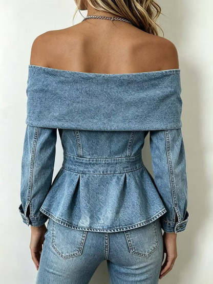Chic Off-shoulder Denim Peplum Top