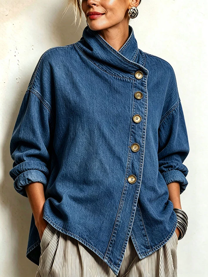 🌿🌿LAST DAY SAVE 49%🔥Chic Oversized Asymmetrical Denim Shirt