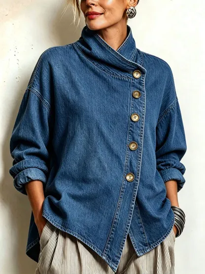 🌿🌿LAST DAY SAVE 49%🔥Chic Oversized Asymmetrical Denim Shirt