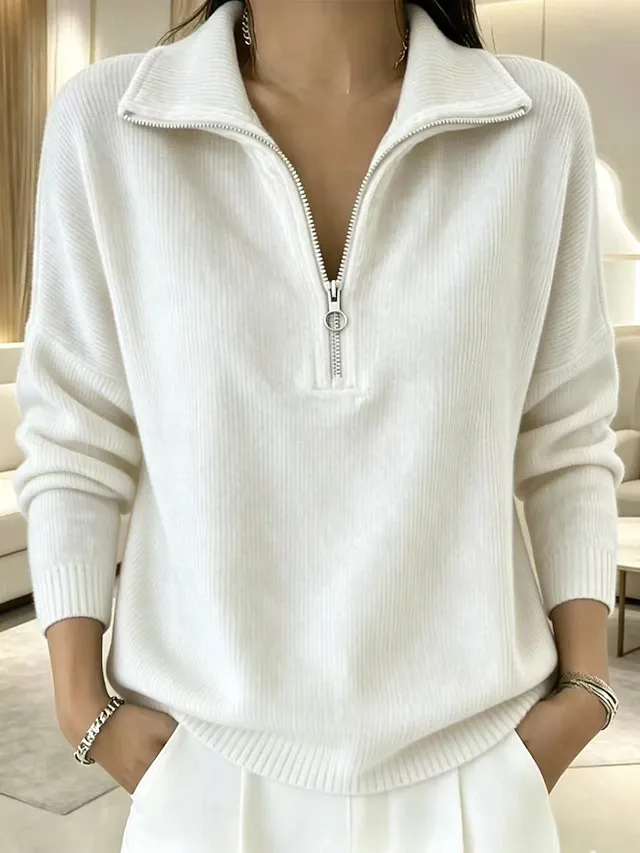 Women's Corduroy Zip Up Shirt - Quarter Zip Stand Collar Long Sleeve Casual Fall Pullover
