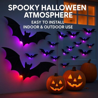 104PCS Halloween 3D Lighted Bats / SpiderWall Decors