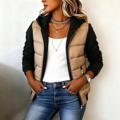 🌸Hot Sale 50% OFF💖Women's Color-Block Padded Hooded Jacket