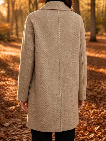 Women's Overcoat Peacoat Warm Pocket Buttons Elegant Classic Solid Color Casual Long Turndown Long Sleeve Outerwear Black Red Camel Fall Winter